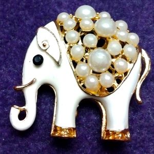 White elephant/pearls brooch